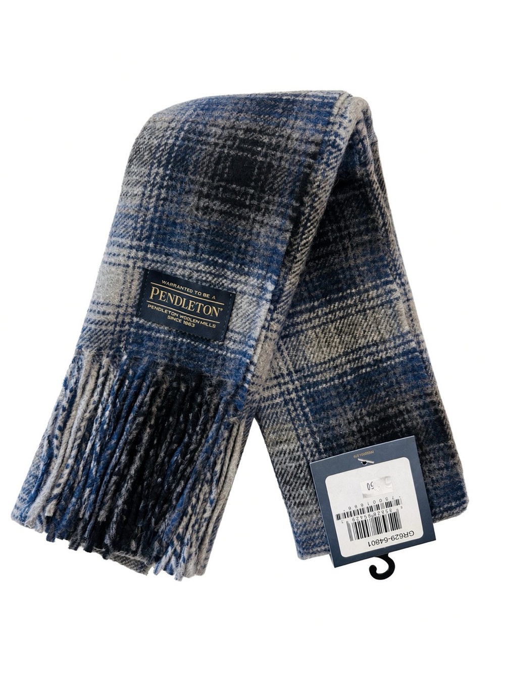 NWT Pendleton Whisperwool Muffler Scarf 100% Wool Charcoal Navy Plaid Italy